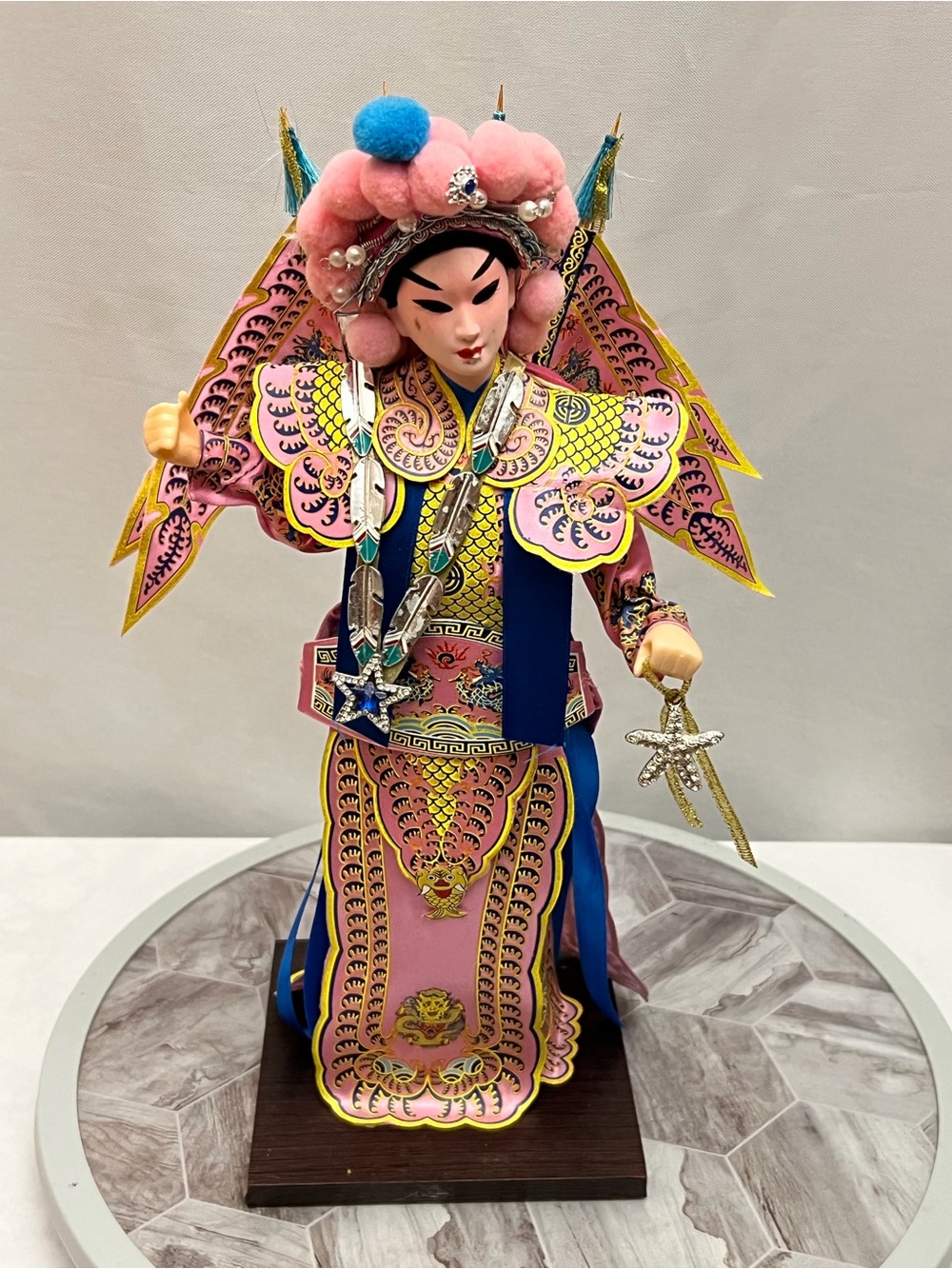 Vintage Chinese Opera Warrior Doll Figurine Pink Costume Asian Theater Display